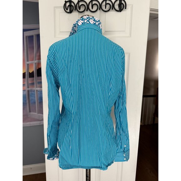 C Wonder striped button down blouse with contrasting collar and cuffs Large - Picture 4 of 5